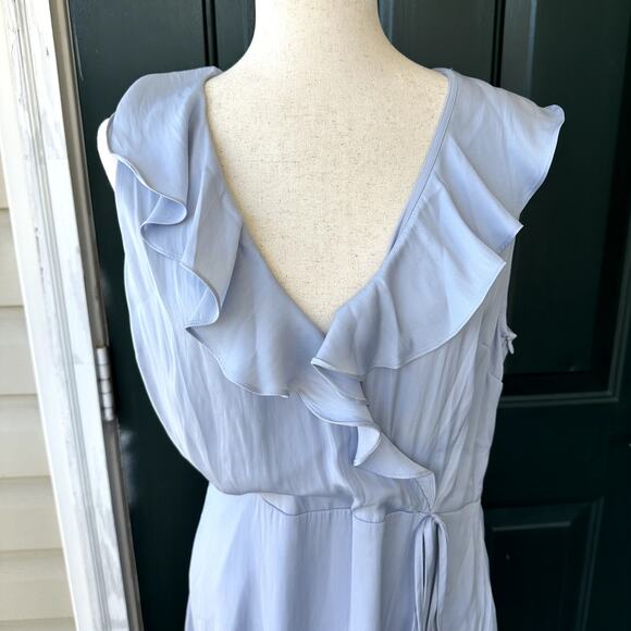 NWT Altar'd State Baby Blue Silky Ruffled Dress Sheer Flowy Feminine Fairy - Picture 3 of 7